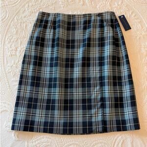 Charter Club Plaid A-Line Wrap Skirt Womens 12 NWT Blue Wool Blend Lined Preppy